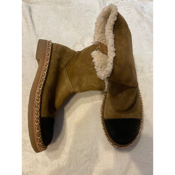 STEVE MADDEN Women's Tayson Ankle Boots Size 5M Chestnut Suede Faux Fur - Picture 2 of 8